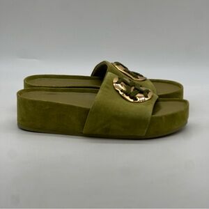 Tory Burch Woven Double T Suede Platform Sandals. Size 9